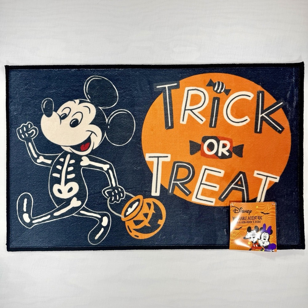 Mickey Mouse Skeleton Tick Or Treat Halloween Accent Rug 20" x 32" 🕷🕸💀🎃 NWT
